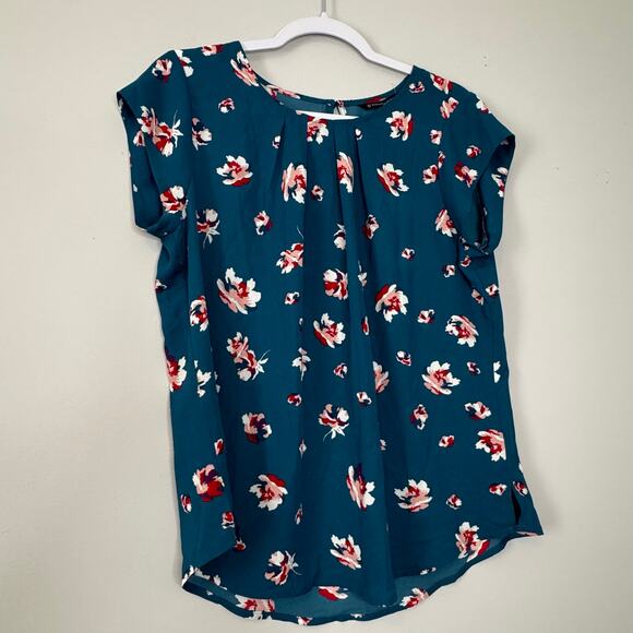 41 Hawthorn Teal Floral Pleated Short Sleeve Blouse Women’s Med Petite NWT - Picture 2 of 7